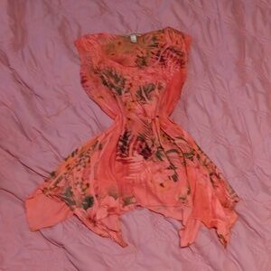 Orange blouse lace embroidery leaf design